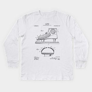 Ice Hockey Skates Patent - Ice Skates Art - Black And White Kids Long Sleeve T-Shirt